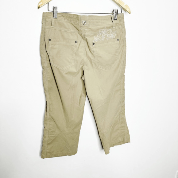 KUHL Cropped Hiking Pants Khaki beige Floral Embroidered outdoors womens 8 - Picture 8 of 8